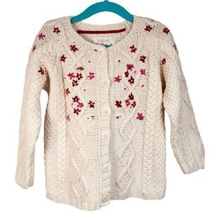 Baby Gap Girls Knit Embroidered Flowers Wool Blend Cardigan Sweater. 5. 5T.